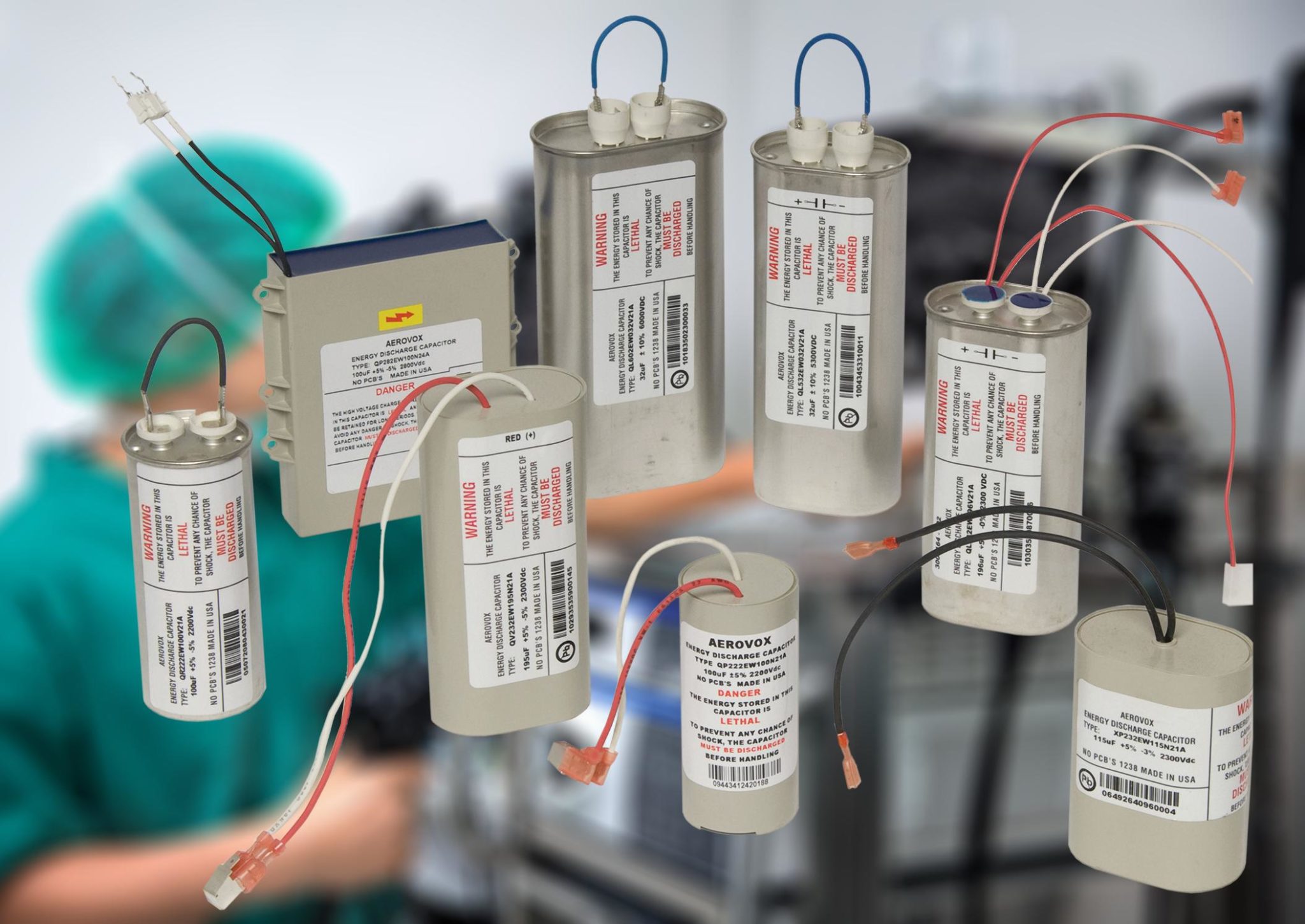 Capacitors designed for quick response and professional use defibrillators
